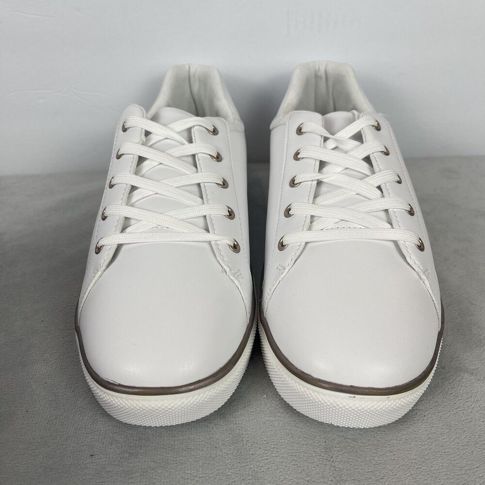 Evans Womens Lace Up Sneaker White Metal Strip Size‎ 11 Clean Girl Preppy Casual - Picture 4 of 10